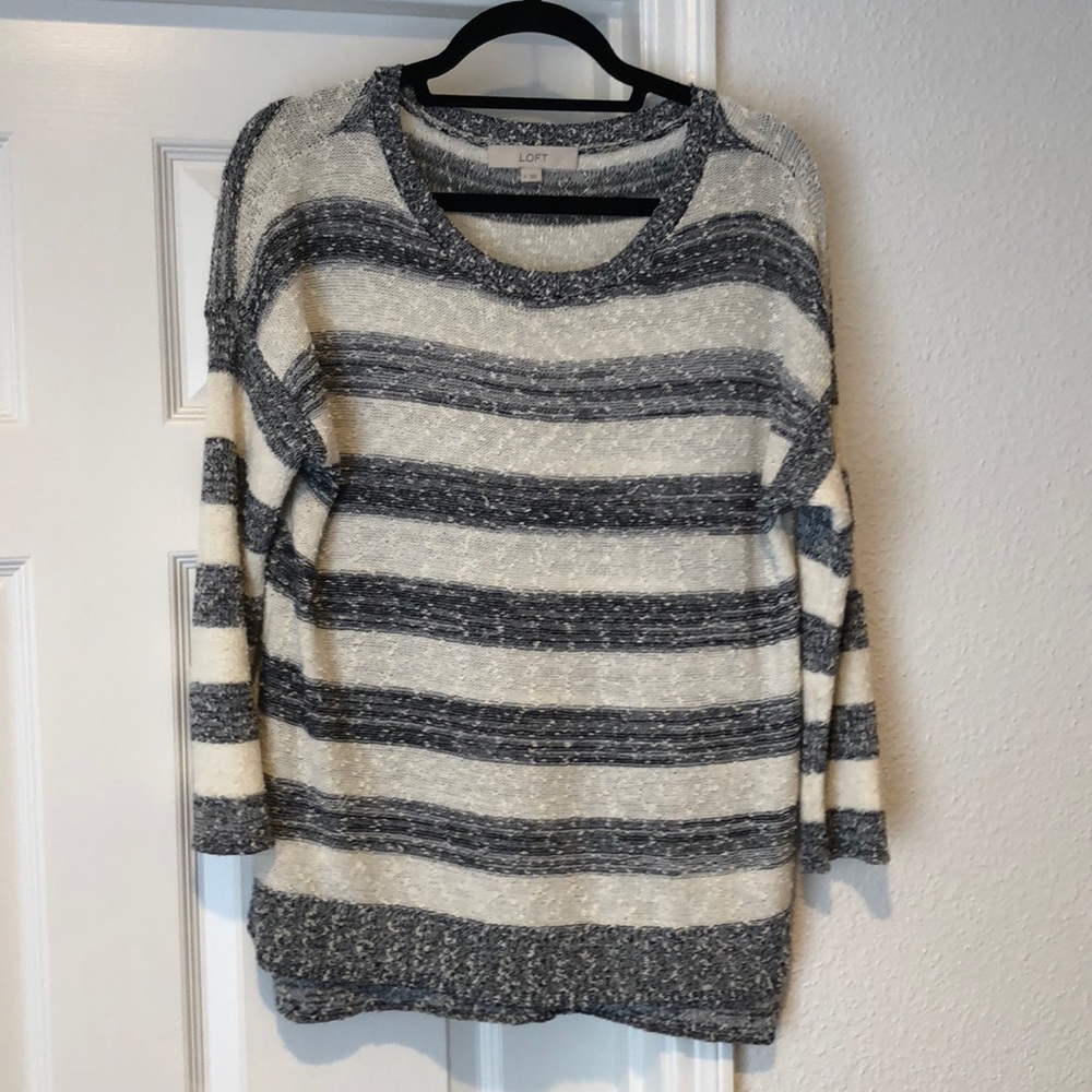 Navy and white scoop neck sweater